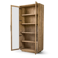 Open rustic display cabinet with interior shelves visible.