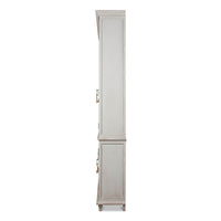 Side view of rustic grey painted bookcase