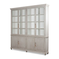 Front angle view of rustic grey painted bookcase