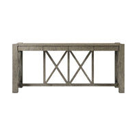 Rustic greyed oak console table, front view.
