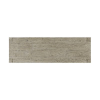 Rustic greyed oak console table, top view.