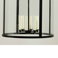 Detailed close-up of rustic hall lantern candle holders.