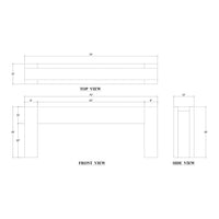 Technical drawing with dimensions of rustic minimalist console.