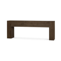 Rustic minimalist console angled view against white background.