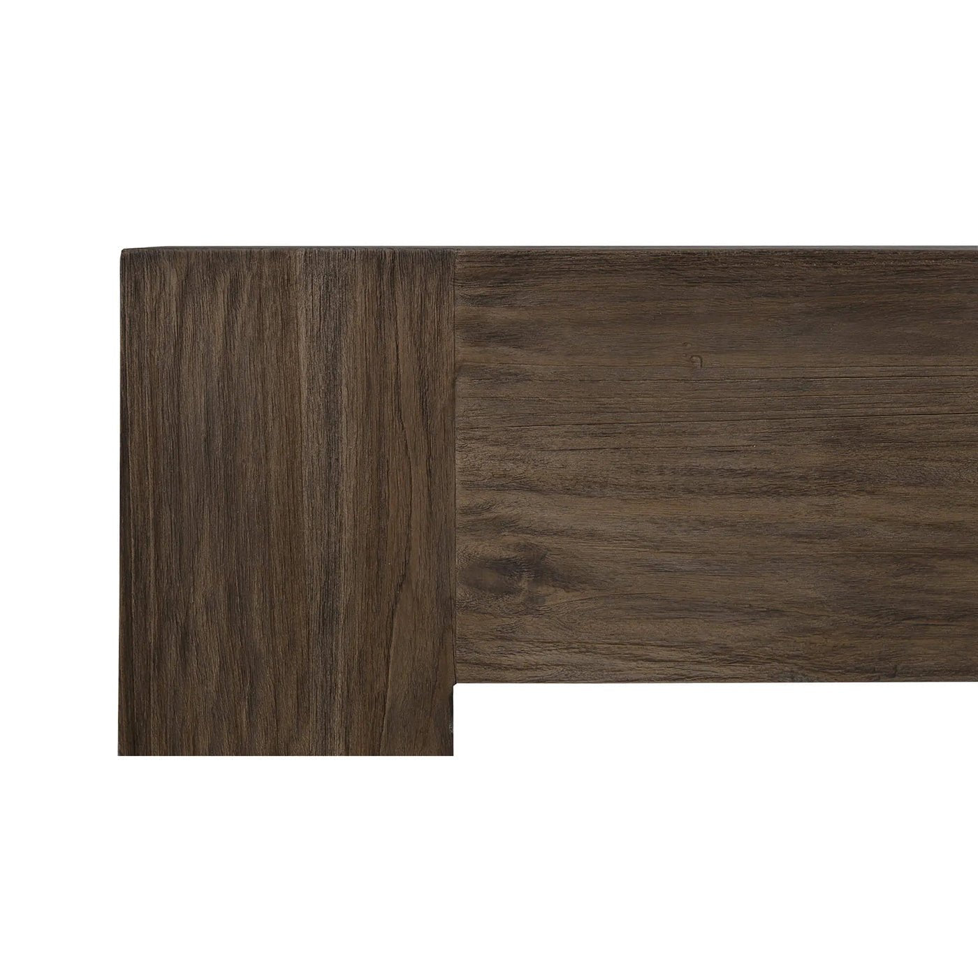 Close-up texture of rustic console surface and edge.