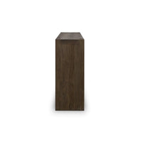 Side profile view of rustic minimalist console table.