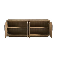 Full open view of credenza interior shelves.