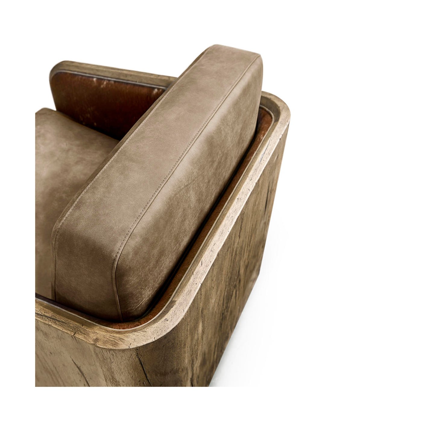 Overhead view of armchair's cushioned seat and frame.