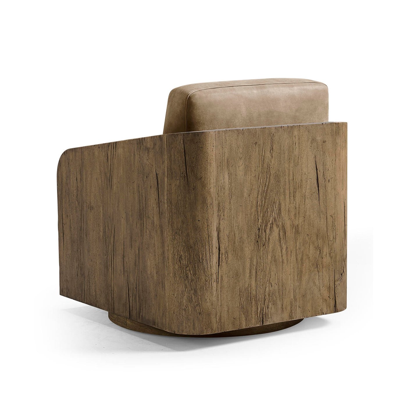 Rear view highlighting wooden back of armchair.