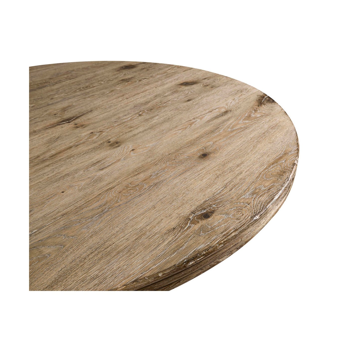 Close-up of wood grain on round table surface.