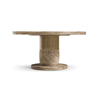 Side profile of round pedestal dining table.