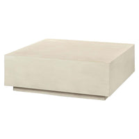 Square coffee table in drift white, side view.