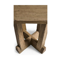 Overhead view of rustic table cross base design.