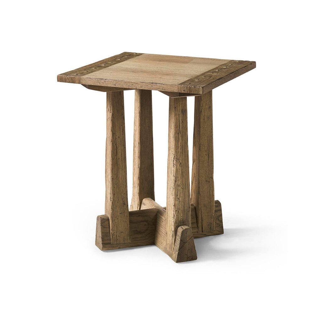 Rustic modern square side table full view angle.