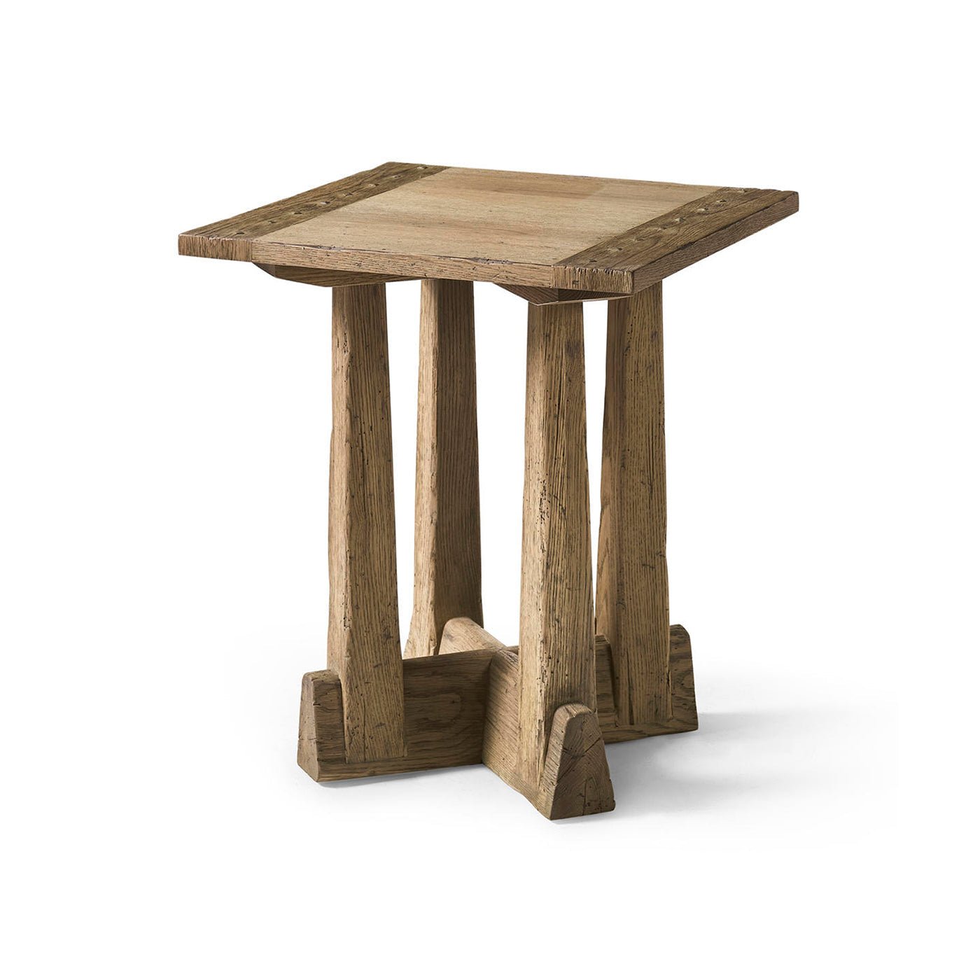 Rustic modern square side table full view angle.