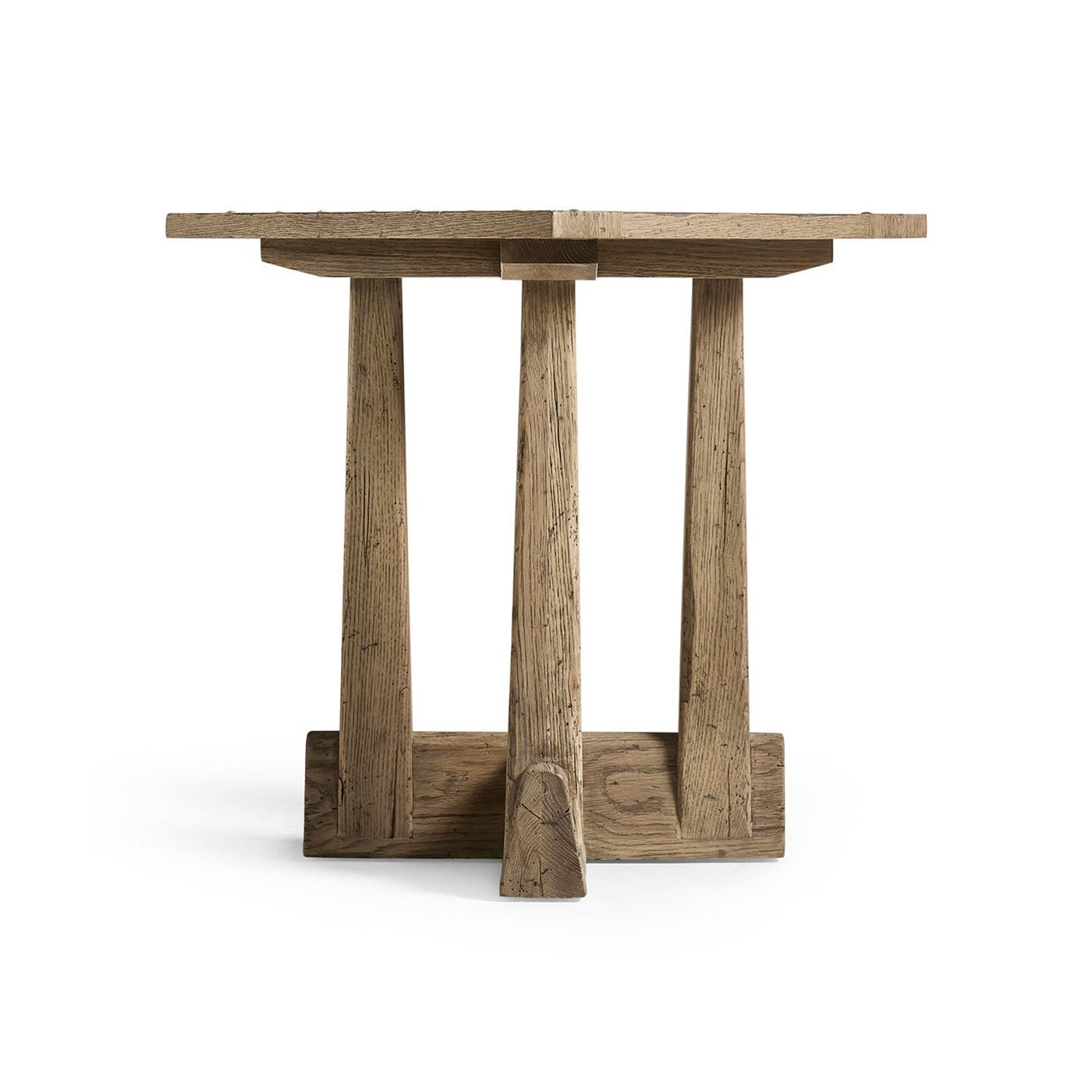 Rustic modern square side table profile view.