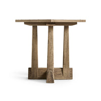 Rustic modern square side table profile view.