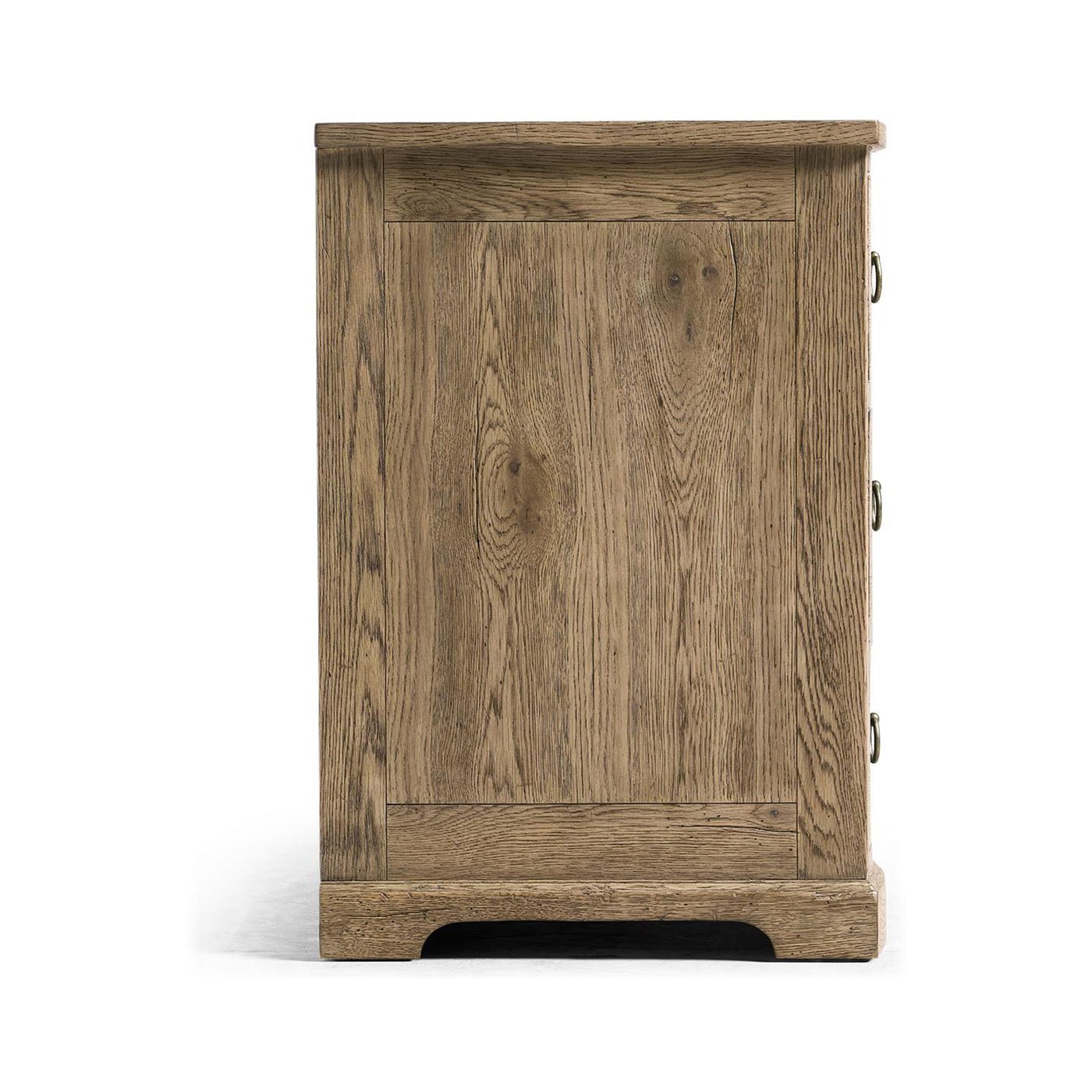 Side view of rustic modern three-drawer chest