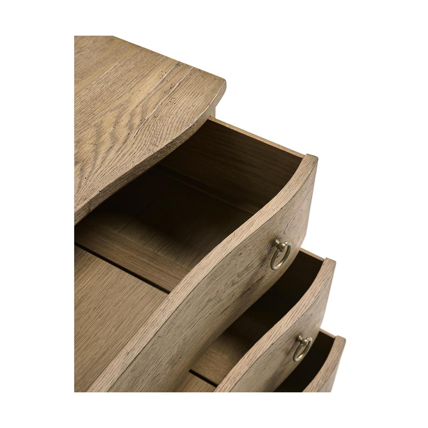 Open drawers detail of rustic modern bedside chest