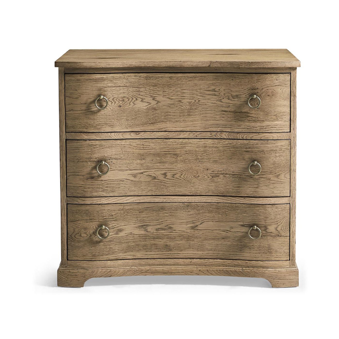 Front view of rustic modern three-drawer chest