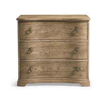 Front view of rustic modern three-drawer chest