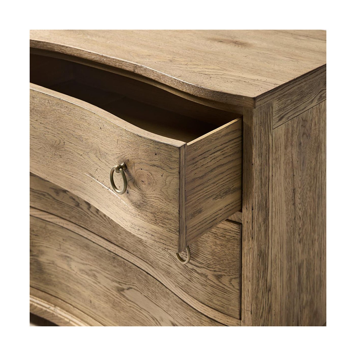 Open drawer of rustic modern bedside chest