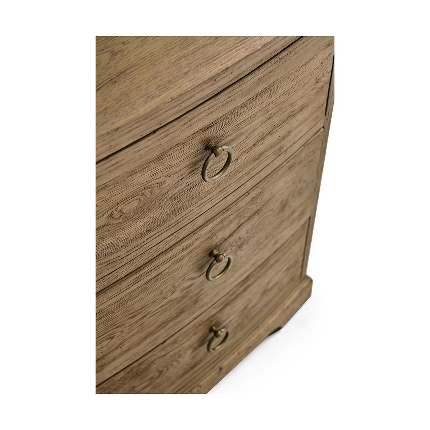 Rustic modern nightstand, drawer handles and wood texture close-up.