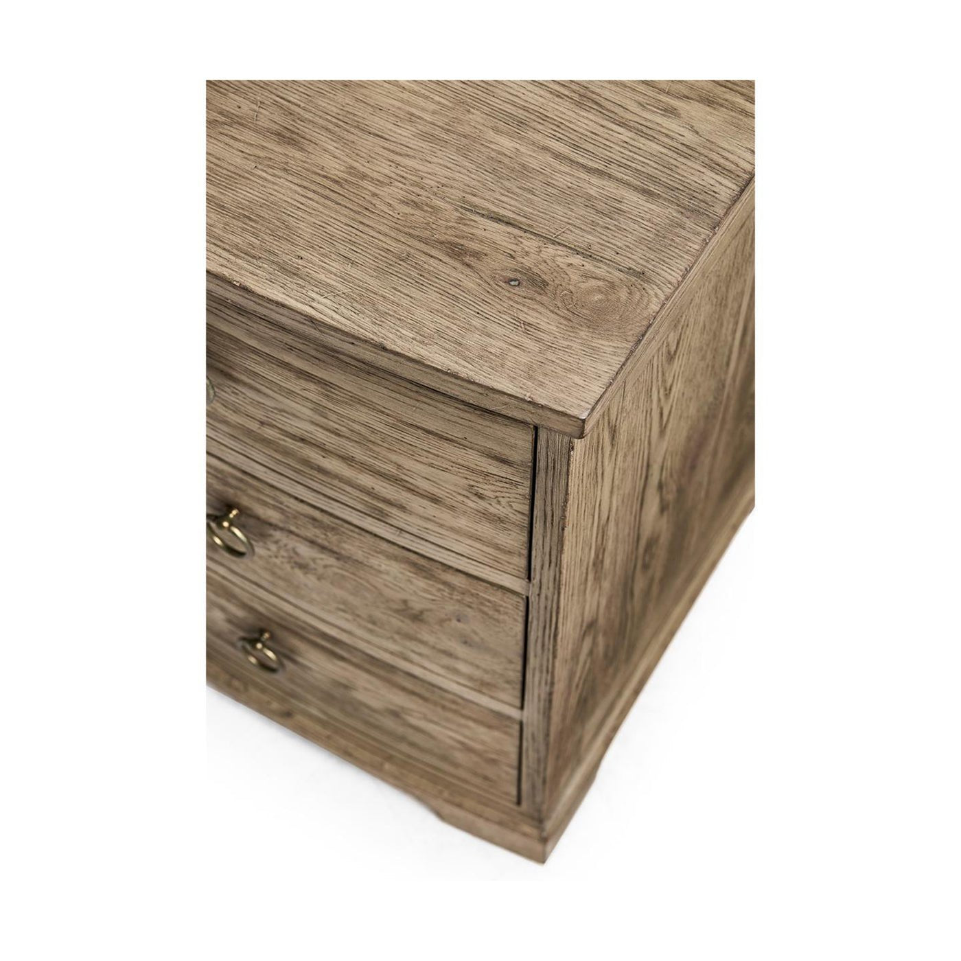 Rustic modern nightstand, corner detail with drawers.