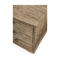 Rustic modern nightstand, corner detail with drawers.