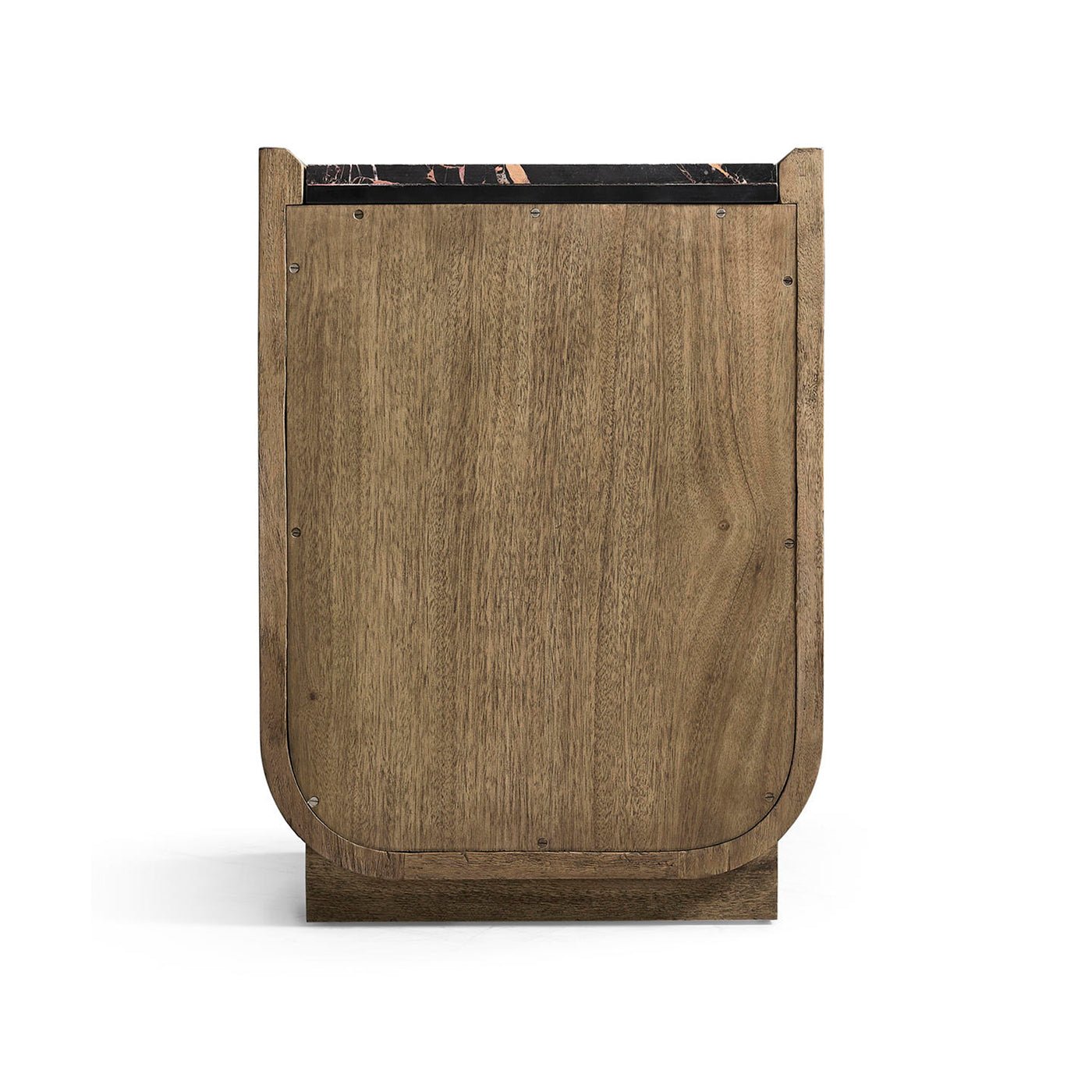 Back panel of nightstand, smooth wood finish.