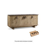 Rustic buffet with included alternative hardware box.