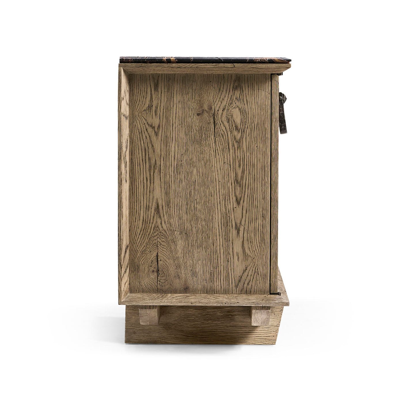 Side panel of rustic oak buffet.