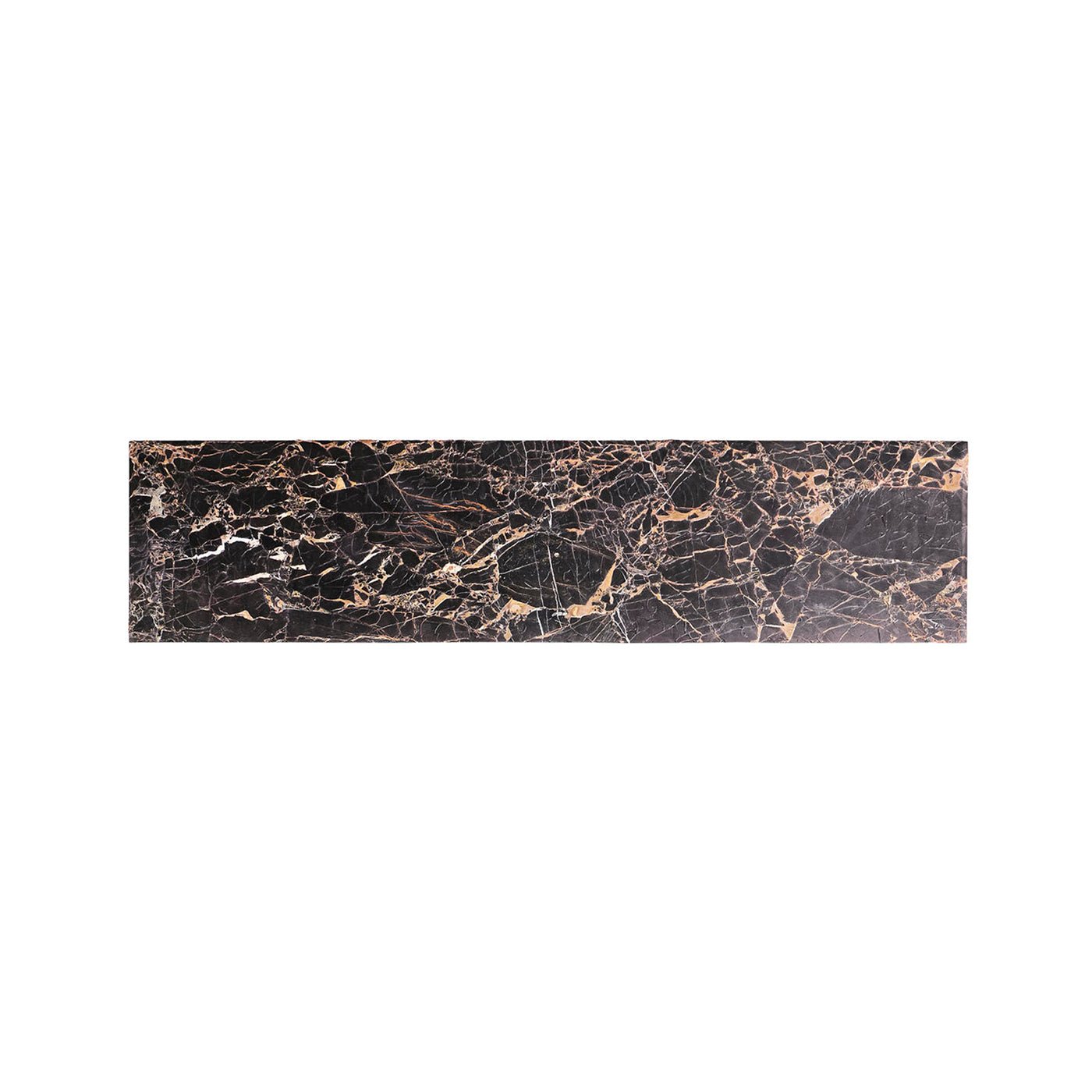 Top view of marble surface on rustic buffet.