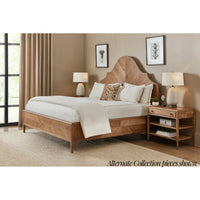 Rustic oak bedside table in bedroom, styled setting.