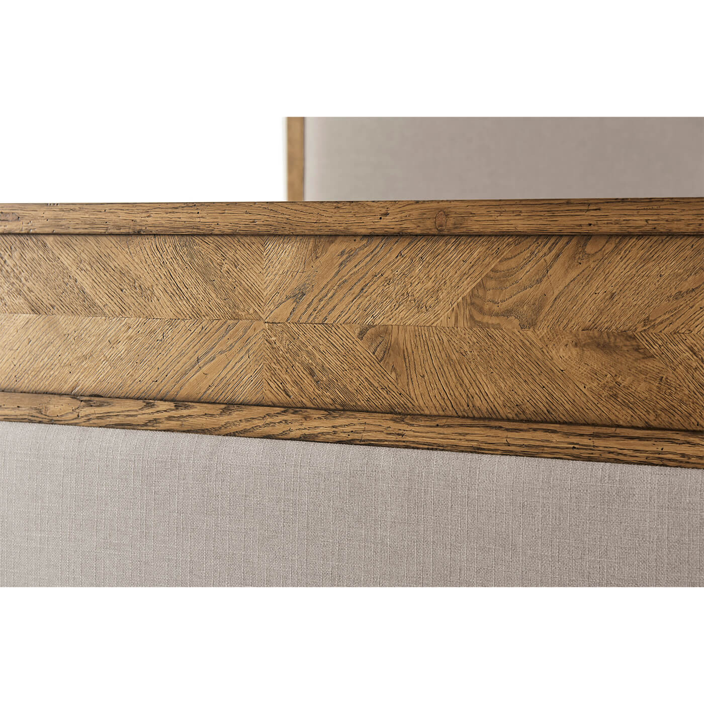 Close-up of oak wood pattern on bed, California King.