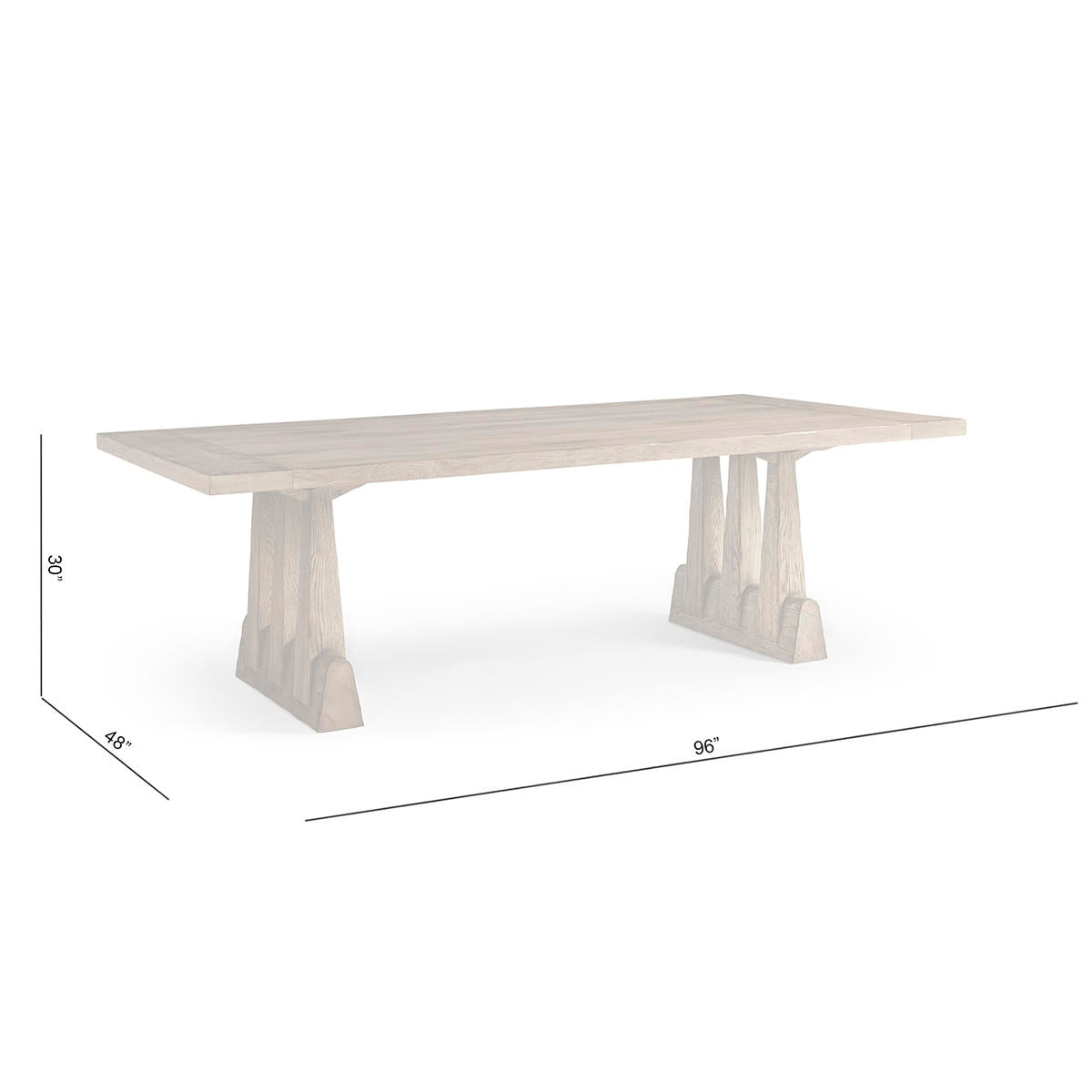 Rustic oak dining table, dimensions and design outline.
