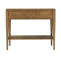 Rustic oak end table, rear view.