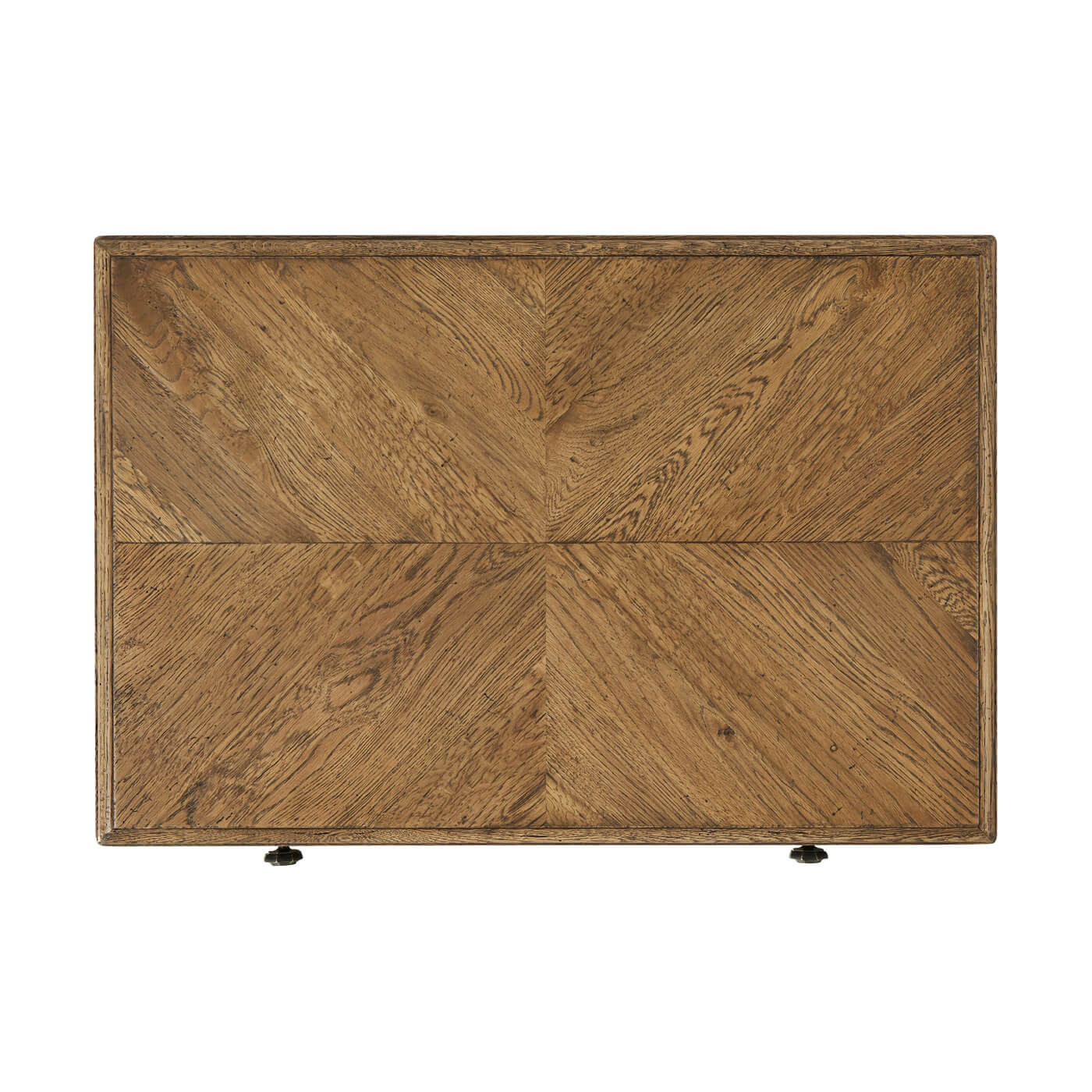 Rustic oak end table, top view showing grain.