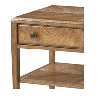 Close-up of nightstand drawer with knob.