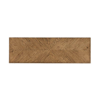 Top view of dresser surface, oak parquetry pattern displayed.
