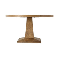 Side profile of rustic oak dining table.