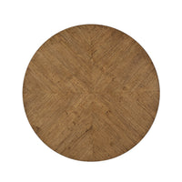 Top view of oak round dining table.