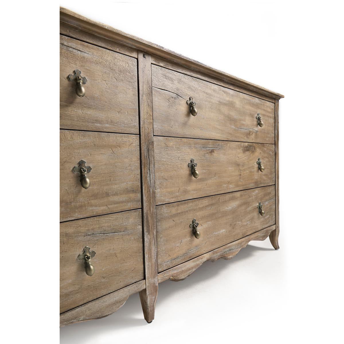 Rustic oak dresser, close-up side view.