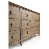 Rustic oak dresser, close-up side view.