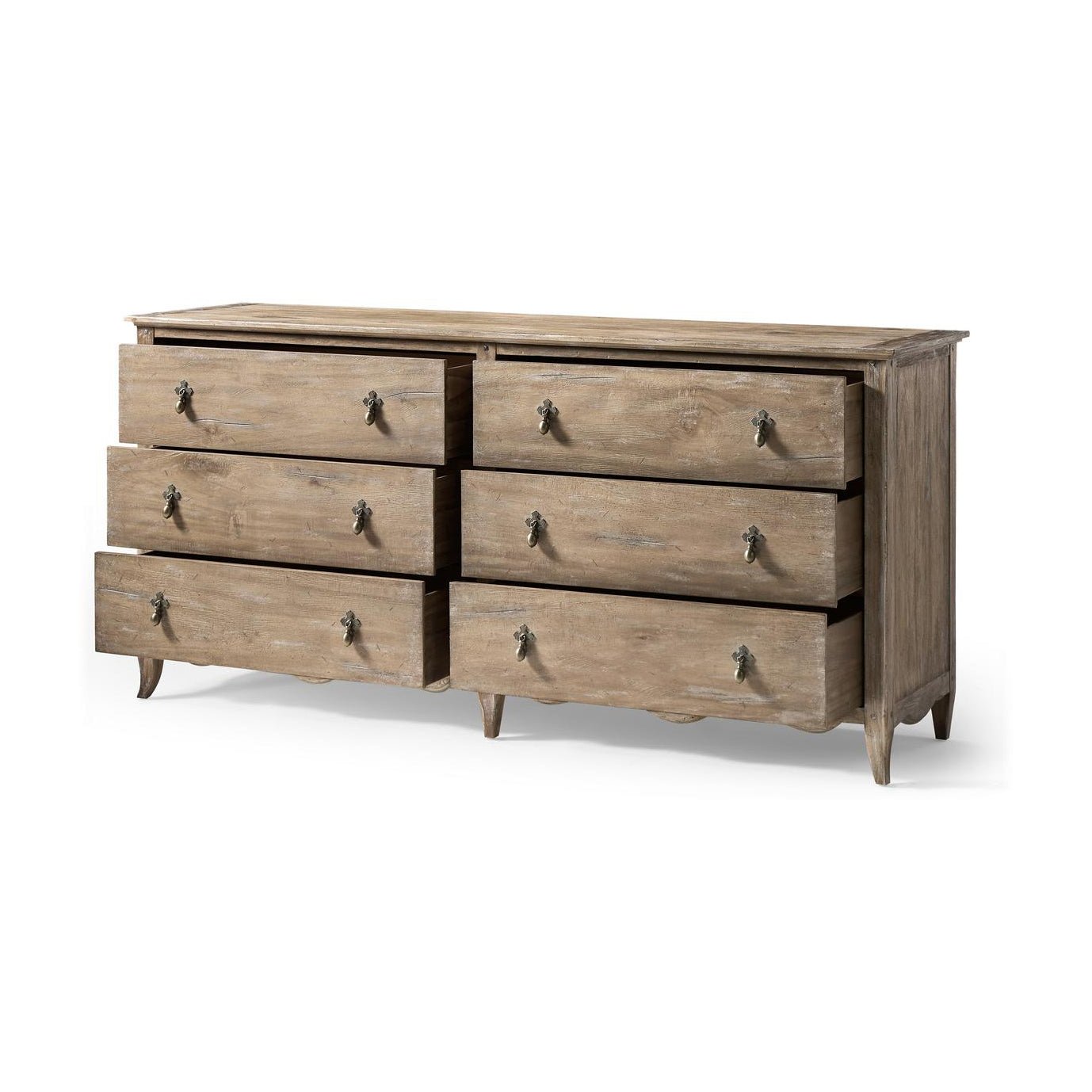 Rustic oak dresser, open drawers view.