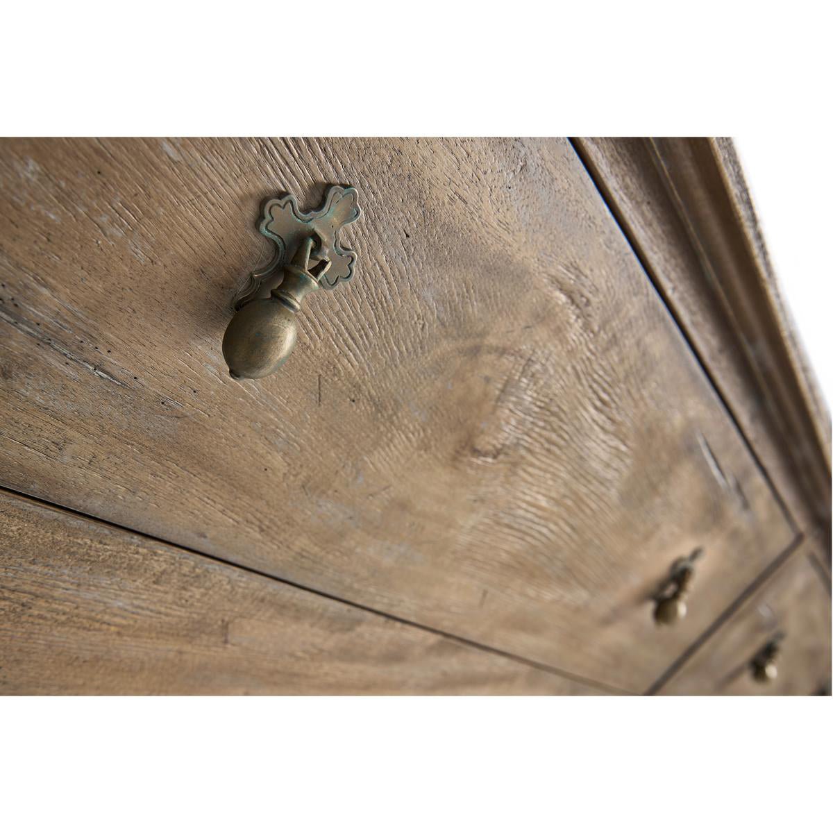 Rustic oak dresser, close-up drawer handle.