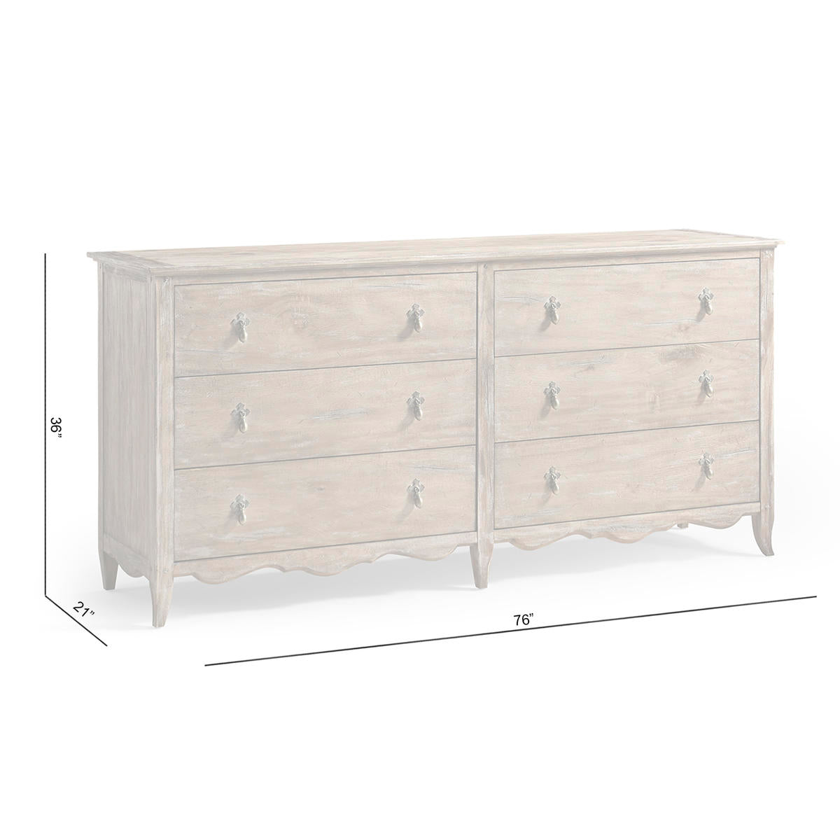 Rustic oak dresser, dimensions illustration.