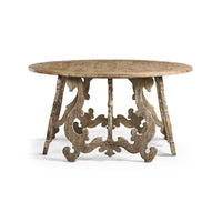 Rustic oak center table highlighting detailed leg design.