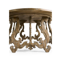 Underneath view showing intricate legs of center table.