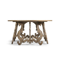 Center table with carved base, front view.